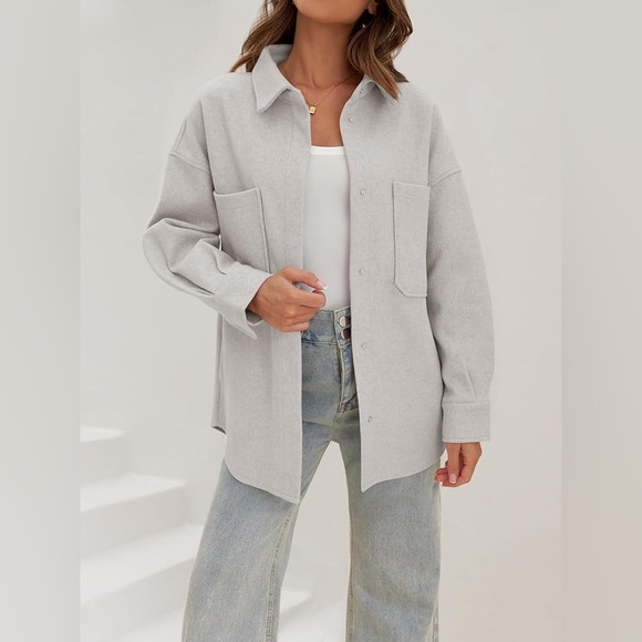 Wool Grey | Oversized Long Sleeve Shacket - Picture 3 of 5